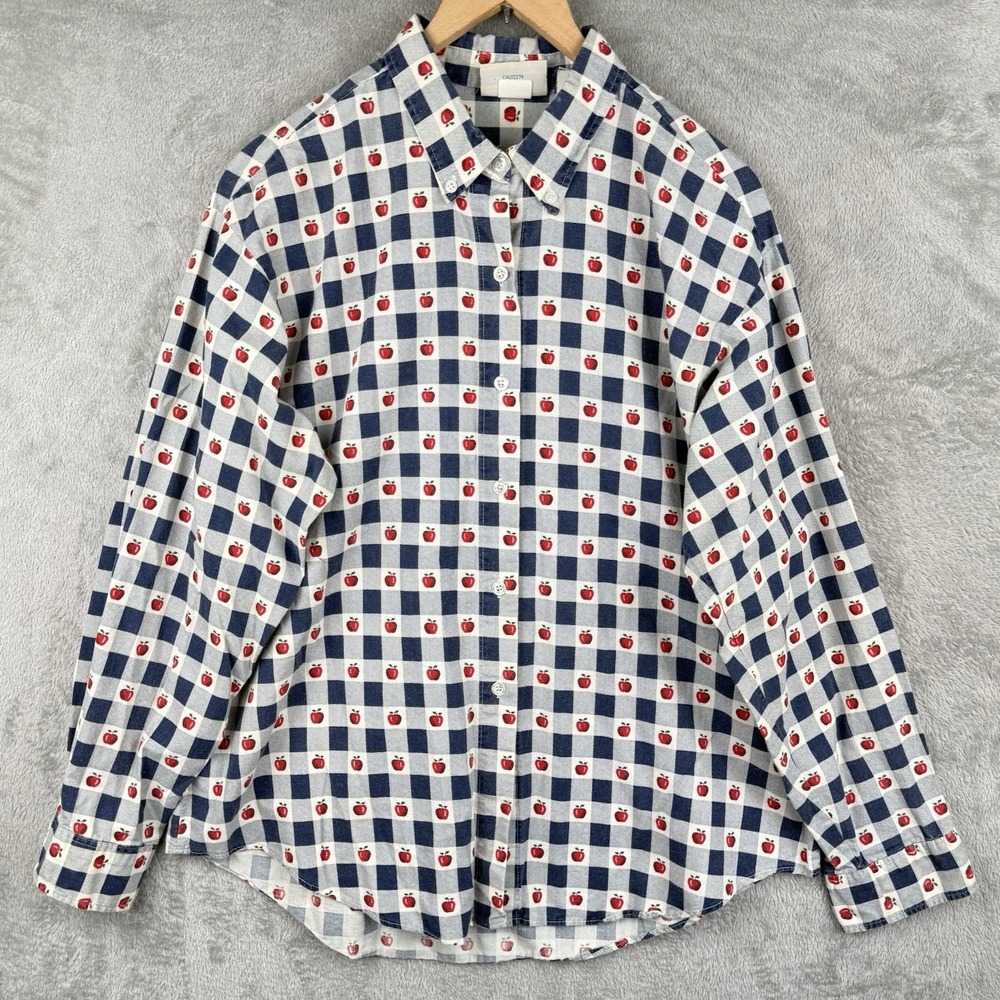 Northern Reflections Shirt Womens L Apple Gingham Button Up VTG‎ Navy Blue USA